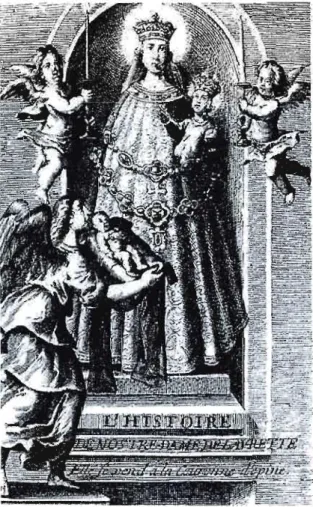 FIG.  1.5:  LADAME,  (graveur  ?),  Monument  en  or et en  argent fondu  par Henri  Parlan pour Notre-Dame  de  Lorette,  en  1639,  gravure ornant  la page frontispice  de  l'ouvrage  de  Nicolas  de Bralion,  La  Sainte  chapelle  de  Laurette  ou  l'hi