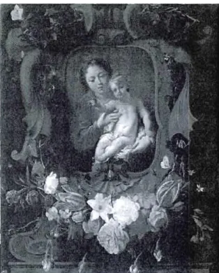 FIG.  1.9:  SCHUT,  Cornelis  (pour la figure)  et  Daniel  SEGHERS  (pour les  fleurs)  (attribué  à),  Vierge  à  l'Enfant  dans  une  guirlande  de  fiellrs,  avant  1655,  huile  sur  panneau  de  bois,  66  x  54,5  cm,  Paris,  Musée  du  Petit  Pala