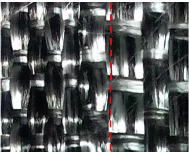 Figure 18 : Tissu présentant des différences de densité en fils de chaine (gauche) : densité plus forte - (droite) : densité plus  faible