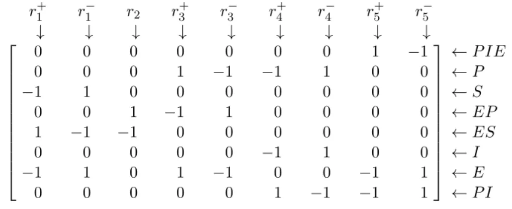 Figure 1.2 – BIOMD361 – Matrice de stœchiom´ etrie