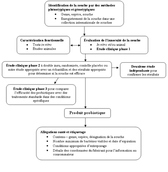 Figure 10 – Processus d’évaluation des probiotiques pour utilisation chez l’être humain 