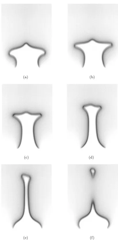Fig. 1.21 – Visualisation du front de ﬂamme instantané à diﬀérents instants (aléatoires) pour la conﬁ- conﬁ-guration ORIG