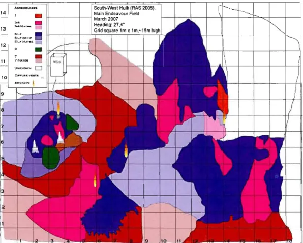 Figure 3.2  Carte verticale de  la cheminée Hulk (image tirée de Dancette et Juniper, 2007)