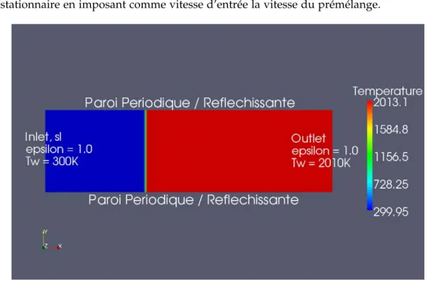 Fig. 6.2 – Conﬁguration du calcul mono-dimensionnel pour le rayonnement et la combustion.