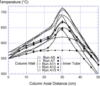 Fig. 1. Thermal proﬁles measured at the column walls and in the inner tube.