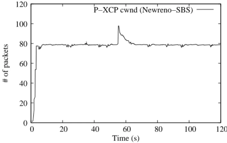 Fig. 7. Congestion window evolution of P-XCP using Slow-but-Steady TCP.