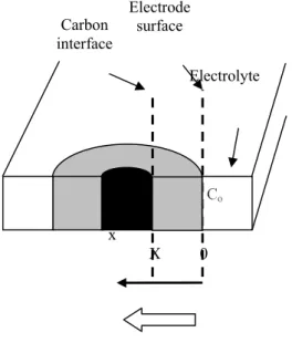Figure 2:  Electrolyte Electrode surface Carbon interface x X 0 CoCmCX