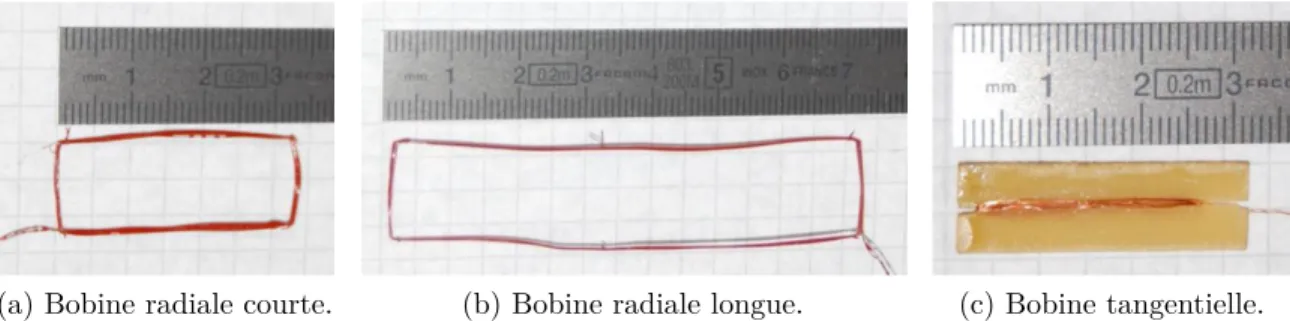 Figure 2.7 – Diff´ erents types de bobines de flux dispos´ees sur la maquette [29].