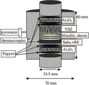 Fig. 1. Schematic arrangement of materials in the graphite die for SPS processing (Subs