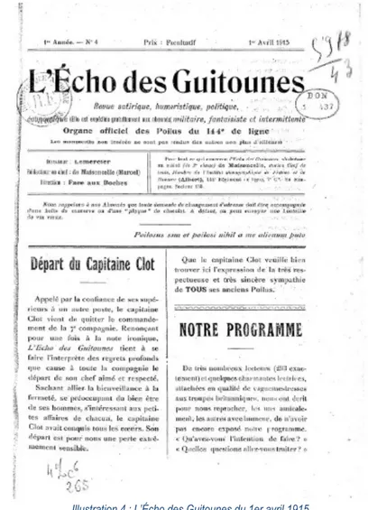 Illustration 4 : L’Écho des Guitounes du 1er avril 1915 