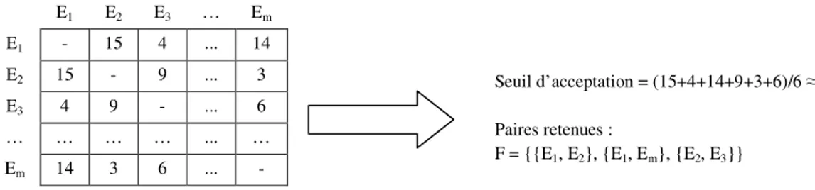 Figure 4.5 : Couples des entités issus d’une matrice des circuits communs 