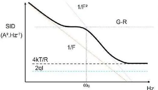 Figure 2-2 : Différentes sources de bruit possibles en basse fréquence dans un composant