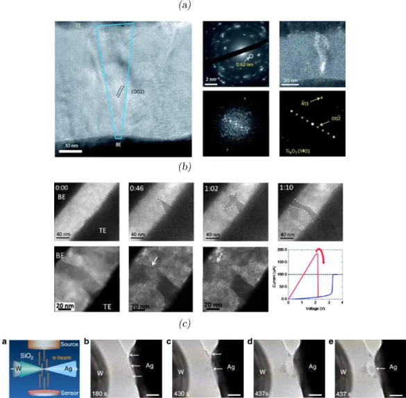Figure 2.14: Experimental evidenes. (a) Ex- situ TEM observation of a T i 4 O 7 lament