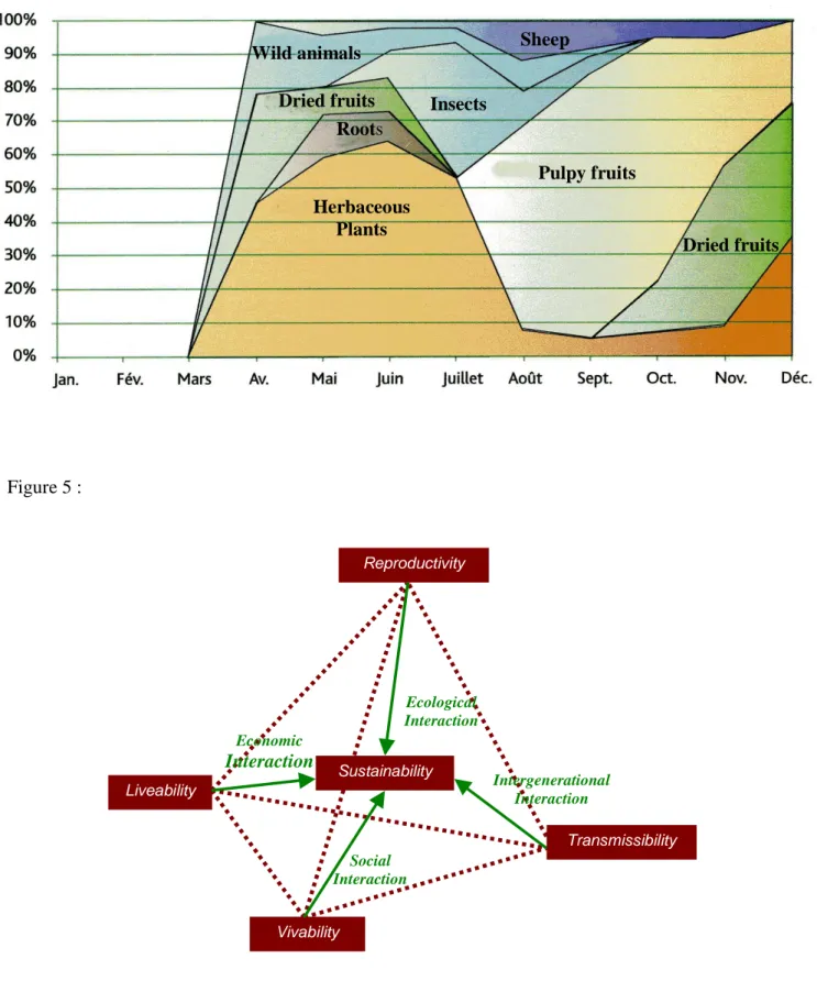 Figure 2 :   Figure 5 :   Liveability  Vivability  Transmissibility Reproductivity Economic Interaction Social InteractionIntergenerational InteractionEcological InteractionSustainability Sheep Wild animals Dried fruits Roots Herbaceous Plants Pulpy fruits