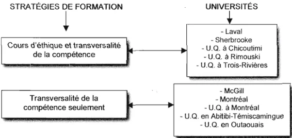 Figure  1	  Survol  des  stratégies  d'enseignement  de  la  douzième  compétence  professionnelle dans dix universités québécoises 