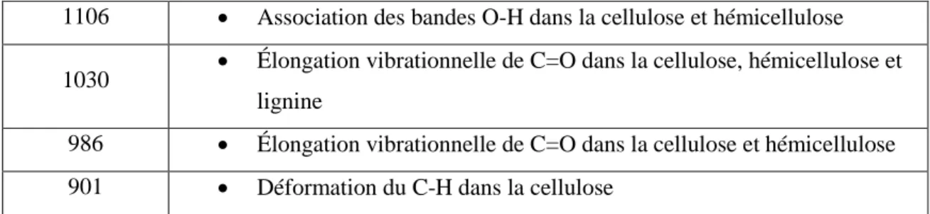Tableau  1.9  :  Ratios  d'absorbance  reflétant  les  changements  chimiques  du  bois  suite  à  la  photodégradation 