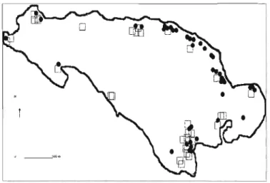 Figure  10. Approximate  position  and c1uster membership of alllambs sampled on  Haute Island  determined with STRUCTURE software using the whole set of loci (for map  readability, individuals  sampled  from same location were slightly shifted)
