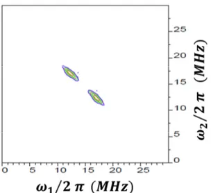 Figure 9 : Spectre 2D-HYSCORE enregistré à température ambiante, 6 mois après le mélange du  PQP avec la HZSM-5 déshydratée