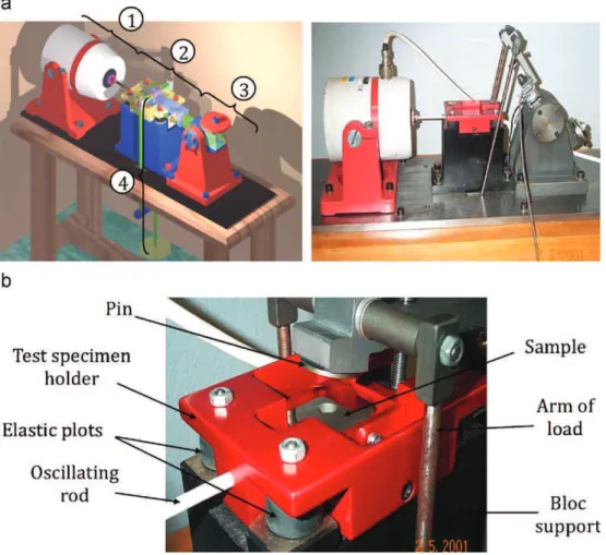 Fig. 4. Position of the force and displacement sensors: (a) schematic representation and (b) real view.