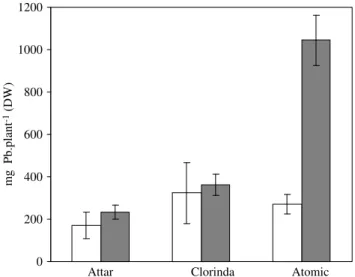 Fig. 2 compares the capacity of Pb extraction per plant on soil-T, over two years (2004 and 2005)