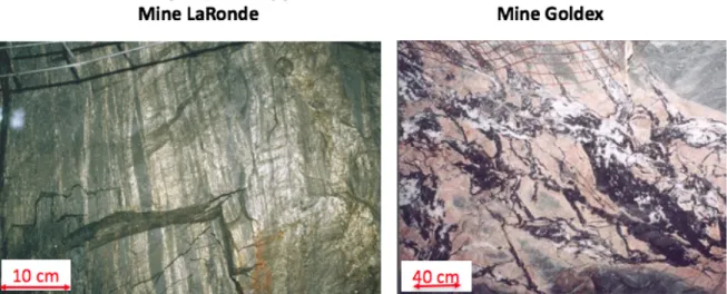 Figure 14: Exemple des deux grands types de minéralisations présents dans les mines  partenaires du projet
