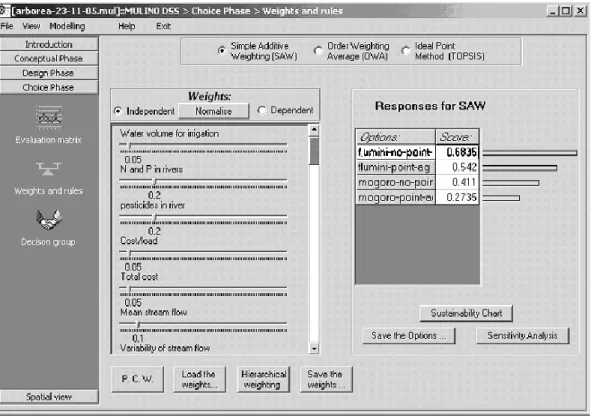 Fig. 9. The mDSS interface. In order to evaluate the options, the simple additive weighting (SAW) method was used