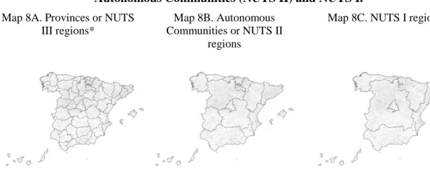 Figure 8 – Spanish administrative division of the territory into Provinces (NUTS III),  Autonomous Communities (NUTS II) and NUTS I.