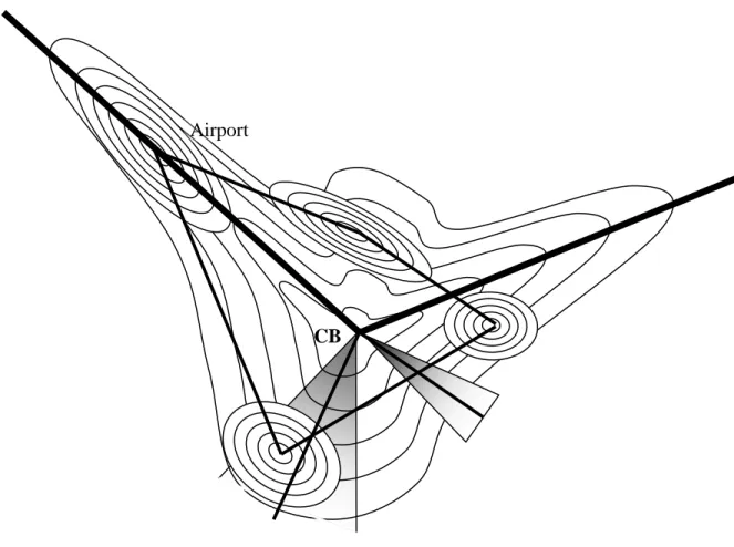 Figure 5: Polycentric city, edgeless cities and less dominant CBD 