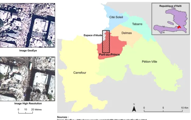 Figure 3 : Espace d’étude et exemple des images utilisées