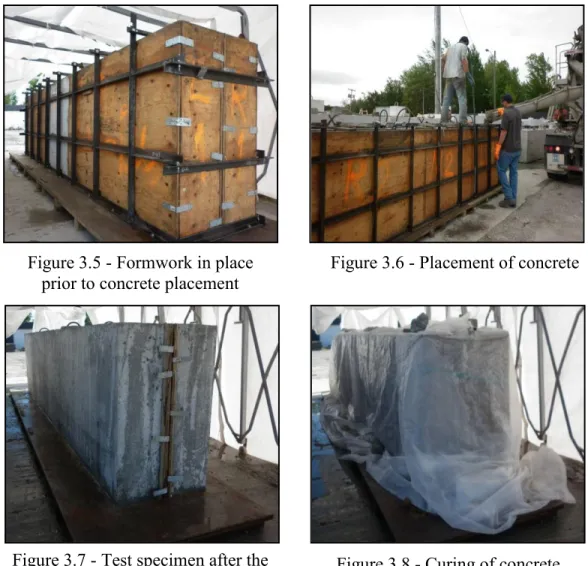 Figure 3.9 - De-molding of specimens using 25-ton crane truck Figure 3.5 - Formwork in place 