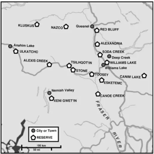 Figure 3  Photo :  Carte  des  Premières  Nations  qui  fréquentaient  le  pensionnat  Mission  Saint-Joseph (Cariboo) 