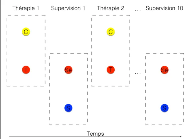 Figure 1. Niveau expérientiel des relations entre client (C), thérapeute (T), supervisé  (Sé) et superviseur (S) 