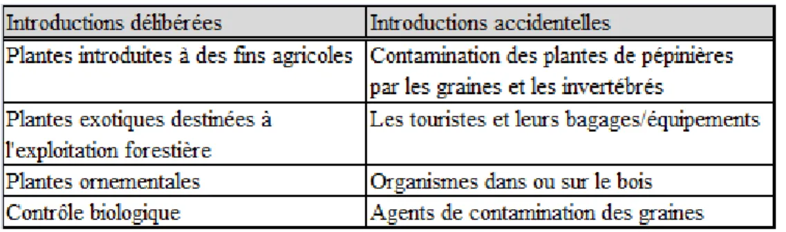 Tableau 1.1 : Exemples d’introductions (inspiré de : Wittenberg and Cock, 2001, p. III-IV) 