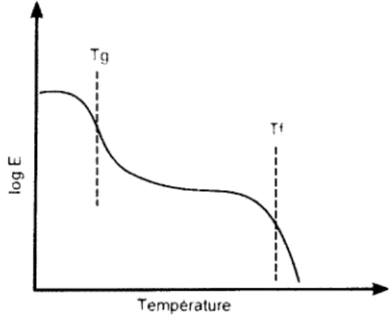 Figure 7.  Evolution du  module de Young d ’un polymère semi-cristallin avec  la température