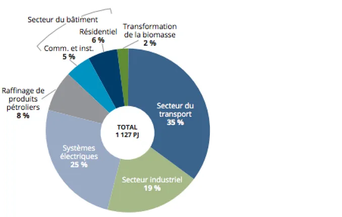 Figure  2.2  Sources  des  pertes  d’énergie  liées  au  système  énergétique  québécois  en  2013  (tiré  de :  CGSE, 2016a, p