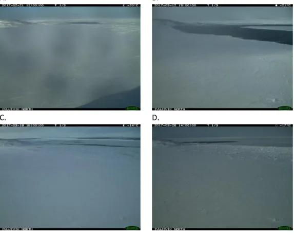 Figure 12 : Évolution  de l’hiver 2017 à Ivujivik (A- 21 février 2017, B- 12 mars 2017, C- 18 mars 2017, D- 26 mars  2017)  