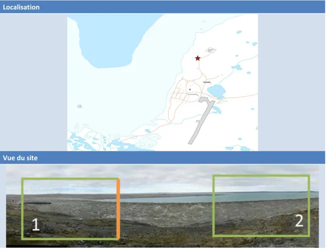 Figure 1 : Emplacement et vues des deux caméras situées à Aupaluk : Caméra 1-Ouest et caméra 2-Nord