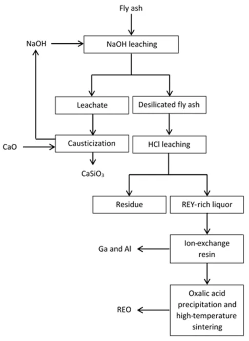 Figure 1. Flow diagram of REY (REEs+Y) extraction from ﬂy ash by Wang et al. (2019). 