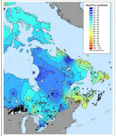 Figure  3:  Distribution  du  flux  de  chaleur  en  surface  dans  l'Est  du  Canada