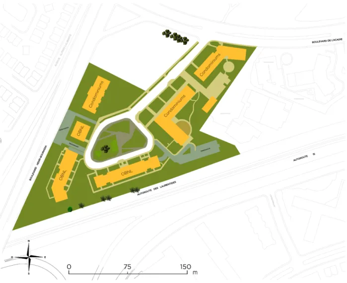 Figure 16: Plan du site de la Cité de l’Acadie, 2016 Source : Ville de Montréal, 2004 ; INRS-UCS