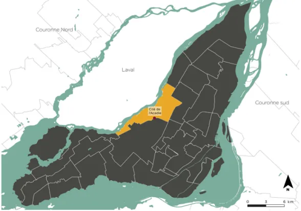 Figure 2:  Cité de l’Acadie située dans l’arrondissement Ahuntsic-Cartierville, Montréal