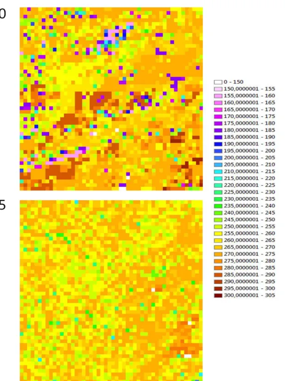 Figure 16. Fin de la saison de croissance pour le site P2 en 2010 et 2015. 