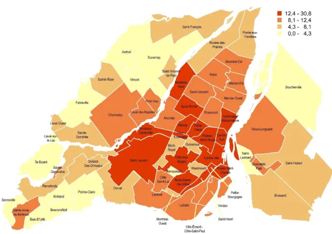 Figure 5. Working poverty rate by neighbourhood in 2006 – Montréal Island, Laval  and Longueuil 