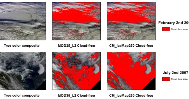Figure 10 : Comparaison des masques de nuages pour le MOD32_L5 et le CM_IceMap250 
