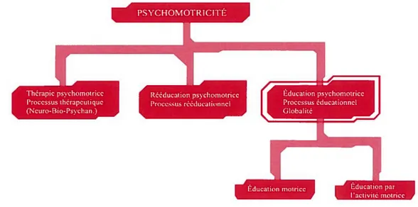 figure 4 Trois approches de la psychomotricité et les deux orientations de l’éducation psychomotrice