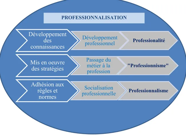 Figure  8 :  Professionnalité,  &#34;professionnisme&#34;  et  professionnalisme  d’après  Bourdoncle (1991) 