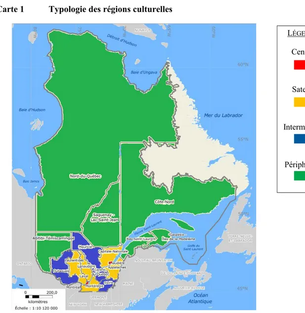 Tableau 1  Typologie des espaces culturels régionaux