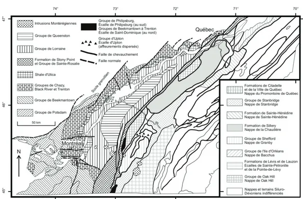 Figure 3 : Carte lithostratigraphique de la région des Basses-Terres du Saint-Laurent