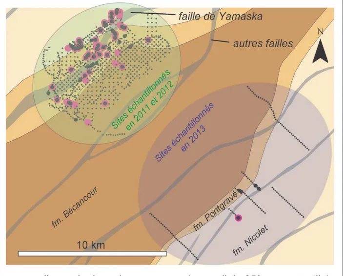 Figure 2. Anomalies en méthane, éthane, propane et butane dans la région de Bécancour