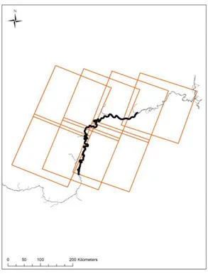Figure 8: Coverage of Landsat-8 images. From left to right, Paths #47, #46, #45 and #44